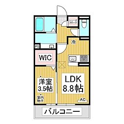 サンセール若里 2階1LDKの間取り