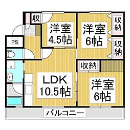 サンライト高田 2階3LDKの間取り
