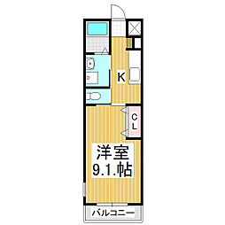 シェルル北澤 1階1Kの間取り