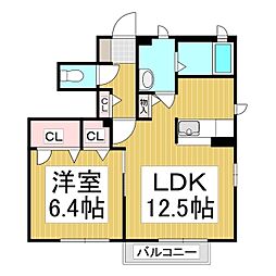 シェリール　Ｂ棟 1階1LDKの間取り