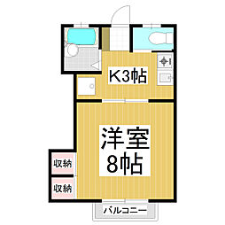 コーポマツミ　Ｂ棟 1階1Kの間取り