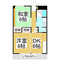 宮尾ハイツ 4階2DKの間取り