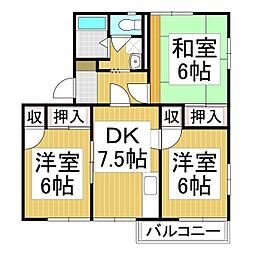 タウニィ桜 2階3DKの間取り