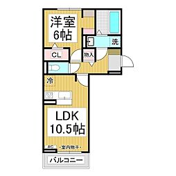 ファルコンベース若宮 2階1LDKの間取り
