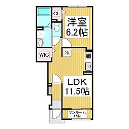 コンフォルト城山 1階1LDKの間取り