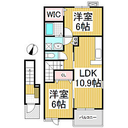 エルンテ　東沖 2階2LDKの間取り