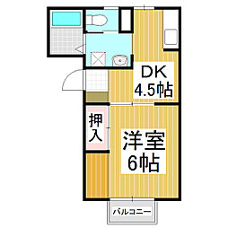 サンコーポクレイン北棟 1DKの間取図画像