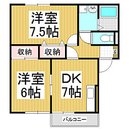 トミユウボラタB 2DKの間取図画像