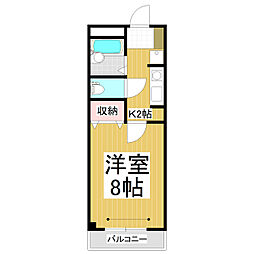 パインコート七瀬 1Kの間取図画像