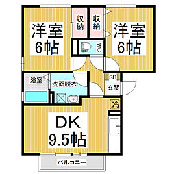 ドストーレスみわB 2DKの間取図画像