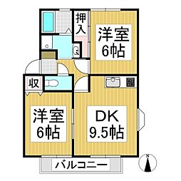 アメニティータウン上高田D 2DKの間取図画像
