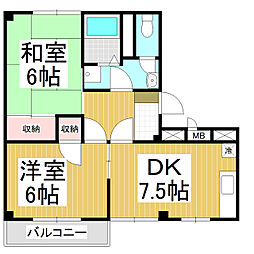 ガーデンタウン北長野A 2DKの間取図画像