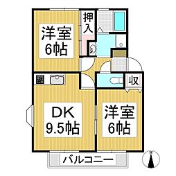 アメニティータウン上高田D 2DKの間取図画像