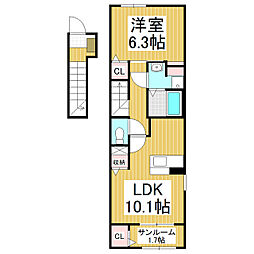 リンデンハイム2 1LDKの間取図画像