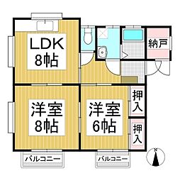 サンハイツ・メイプルB 2LDKの間取図画像