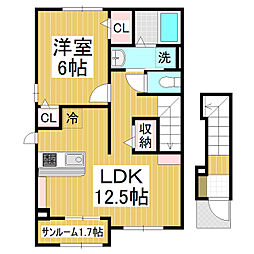 メゾンドリエールB 1LDKの間取図画像