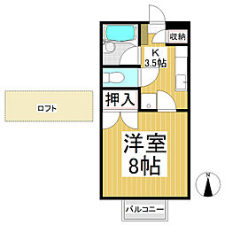 ファンタジーD 1Kの間取図画像
