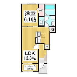 ヴィラ　オーブ 1階1LDKの間取り