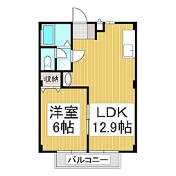 ＧＲＥＥＮハイツ赤地　Ｂ棟 2階1LDKの間取り