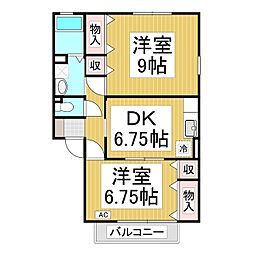 グリーンコート　アザレア館 2階2DKの間取り