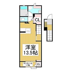 ルーセンス 2階ワンルームの間取り