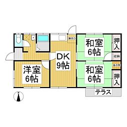 JR信越本線 篠ノ井駅 徒歩15分の賃貸一戸建て 3DKの間取り