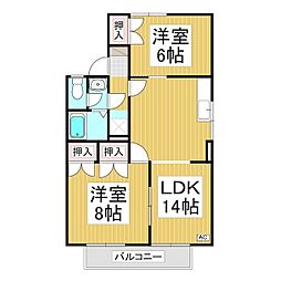 パウゼ・ドゥ・アピス　B棟 2階2LDKの間取り