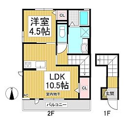 クレセール(杭瀬下) 2階1LDKの間取り