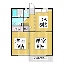 セジュール三本柳 1階2DKの間取り