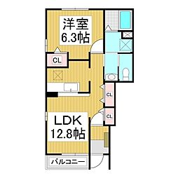ポムシャン　Ａ棟 1階1LDKの間取り