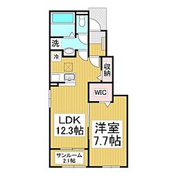 ラヴィエベール 1階1LDKの間取り