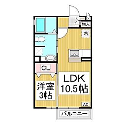 ルーエ三本柳　A棟 1階1LDKの間取り
