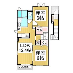 ル・ソレイユ　アスカII 2階2LDKの間取り