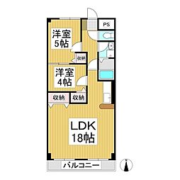 グランドリバティ篠ノ井 2階2LDKの間取り