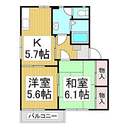 コート岡田屋　E棟 2階2Kの間取り