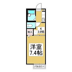 オアシス　D棟 2階1Kの間取り