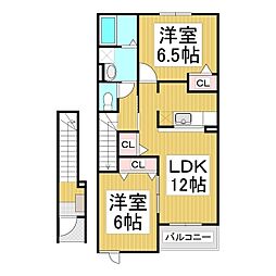 アプリコット（大東） 2階2LDKの間取り