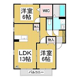 リビングタウン瀬原田II　Ａ棟 2階2LDKの間取り