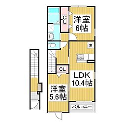 アンジュール　Ａ棟 2階2LDKの間取り