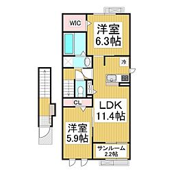 プレミール 2階2LDKの間取り