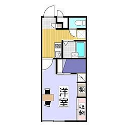 レオパレス平林 2階1Kの間取り