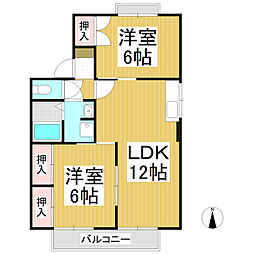 グリーン伊藤　A棟 2階2LDKの間取り