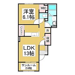 フィデール　A棟 1階1LDKの間取り