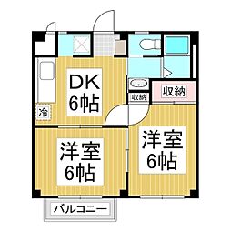アーバン五明　Ａ棟 2階2DKの間取り