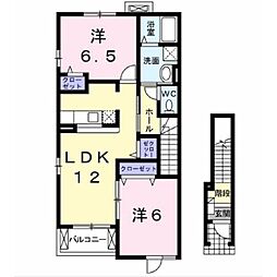 カーサ・レオノール 2階2LDKの間取り