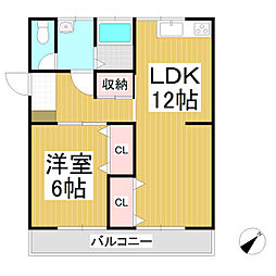 中山コーポ 2階1LDKの間取り