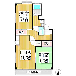 吉田ハイツ 2LDKの間取図画像