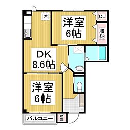 セレーノヒナザワA 2DKの間取図画像