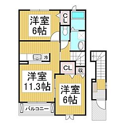パルメゾン千曲 2LDKの間取図画像