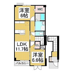シエルブリュA 2LDKの間取図画像
